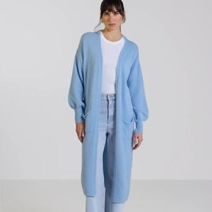 JAKI LONDON Yasmin Alpaca Blend Open Cardigan in Light Blue